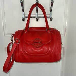 Tory Burch Red Leather Satchel with Structured Design